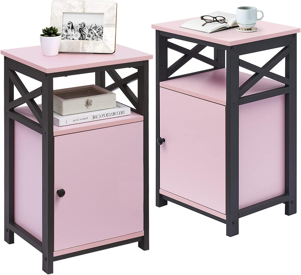 White Set of 2 Night Stand Side Table with Storage Cabinet P30492