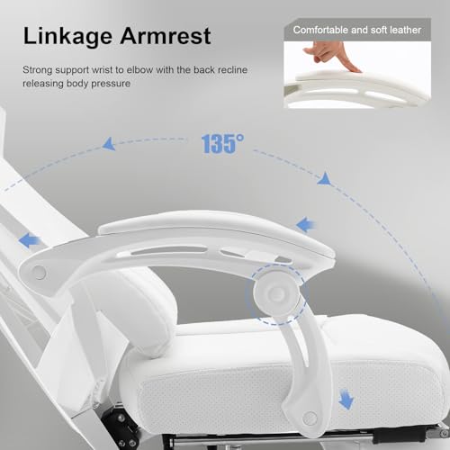 White Mesh Back Gaming Chair with Footrest V338