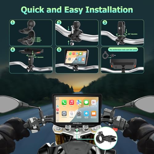 7-Inch Motorcycle GPS Navigation System with Apple CarPlay & Android Auto, Waterproof Touchscreen, Bluetooth, IP67 Waterproof M9855