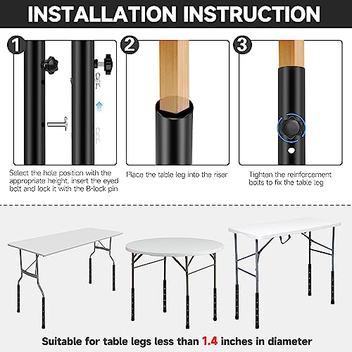 (4-Pack) Steel Folding Table Leg Extenders, Adjustable 3.6in/5.2in H98293