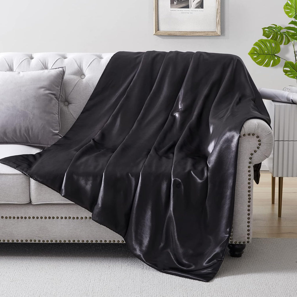 Black Cooling Satin Throw Blanket (90'' x 90'') B4640