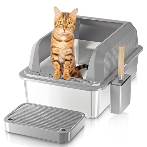Stainless Steel Large Cat Litter Box with High Sides S278630