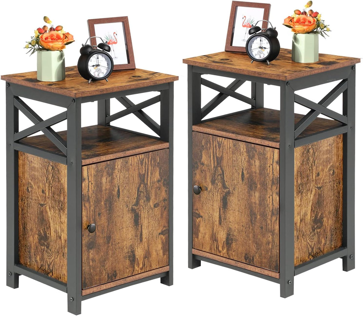 White Set of 2 Night Stand Side Table with Storage Cabinet P30492