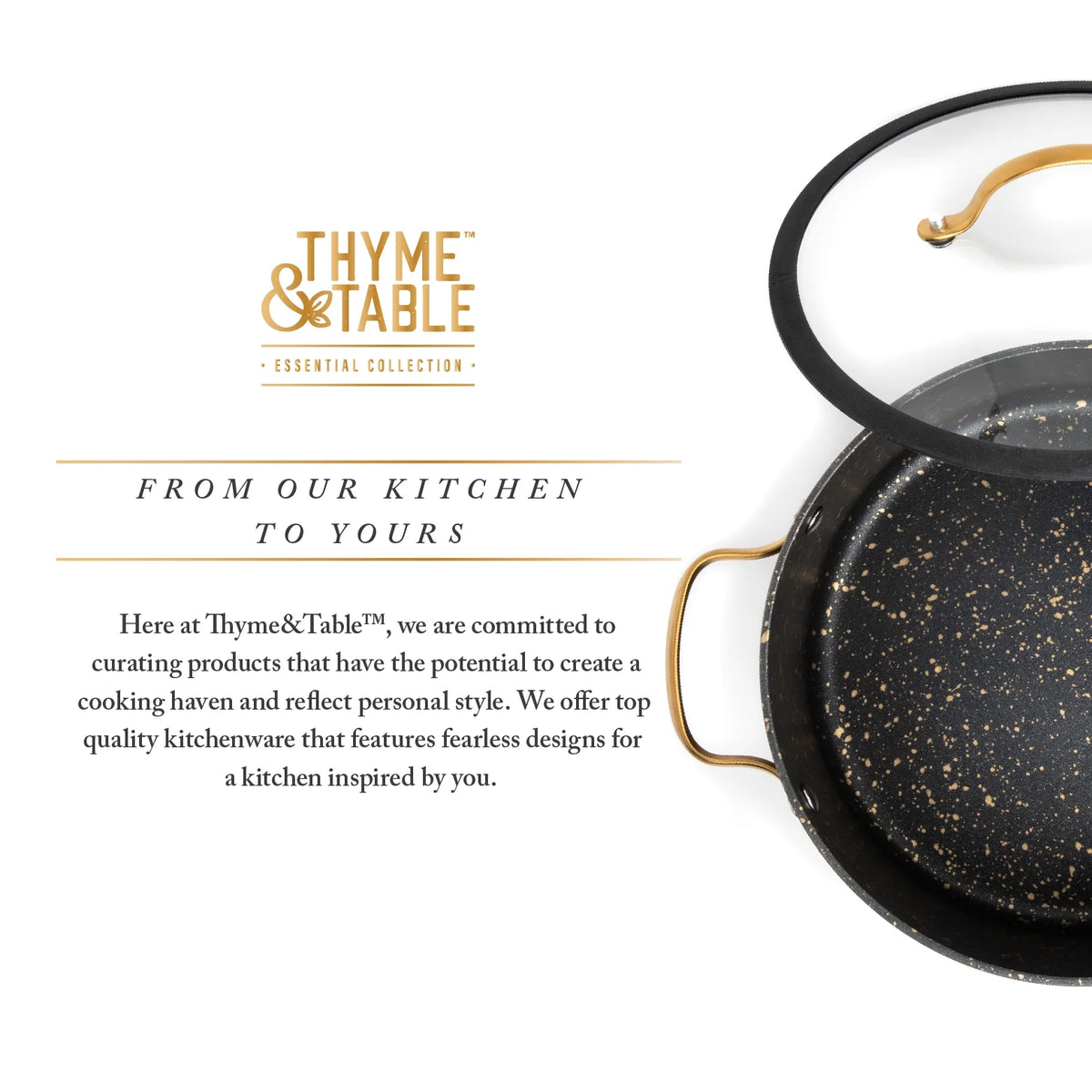 Non-Stick 5 QT Stock Pot with Glass Lid, Black & Gold H413