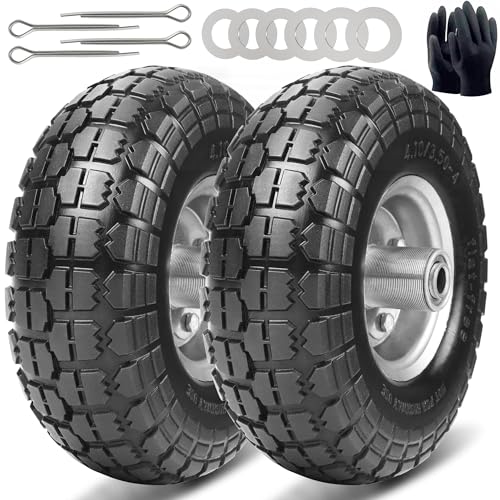 10 Inch 2 Pack Solid Rubber Flat Free Tire and Dolly Wheel with 5/8" Axle H5775