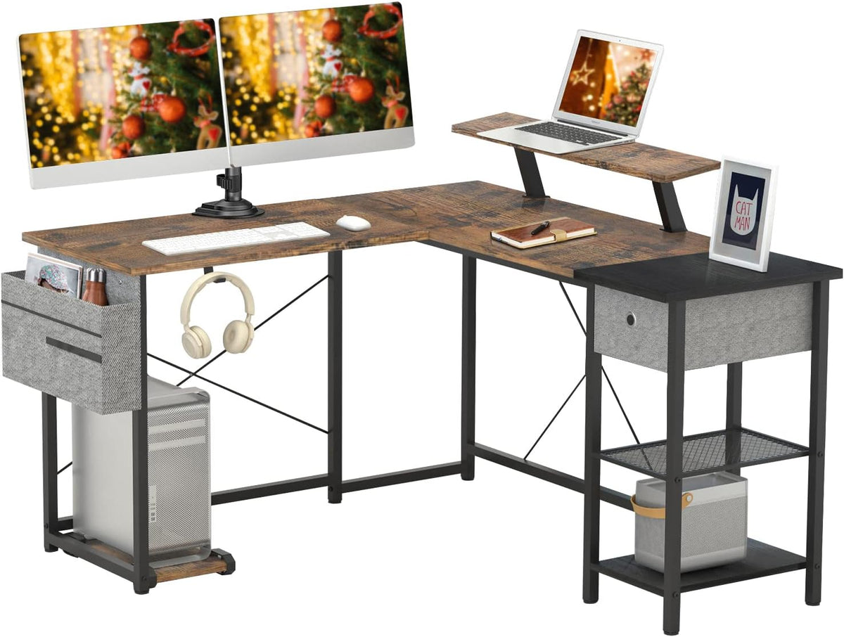 L Shaped Computer Desk with Drawer and Storage Shelves Z457792