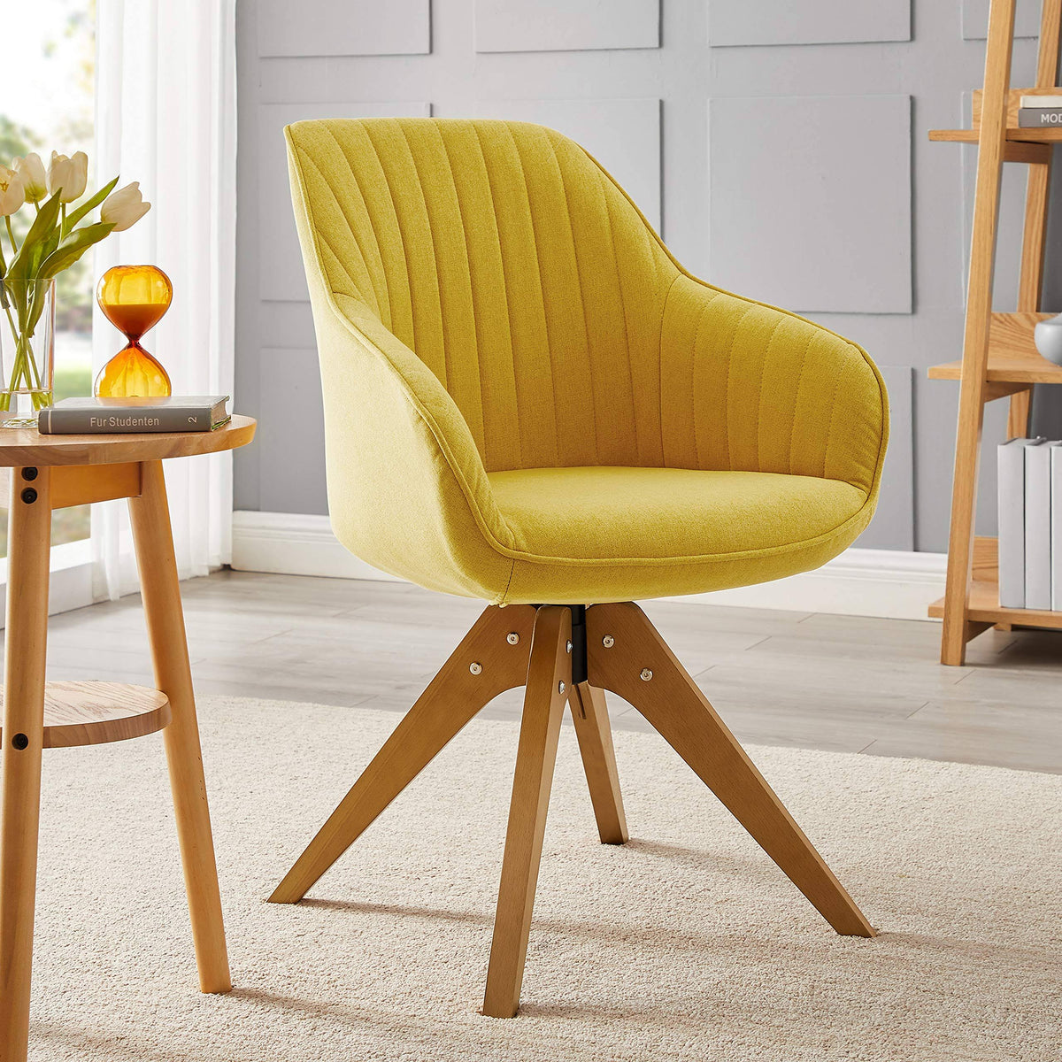 Yellow Fabric Arm Chair with Wood Legs Y8234