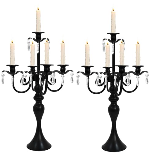 20" Tall 5 Arm Crystal Candelabra Candle Holder (Black) Z516