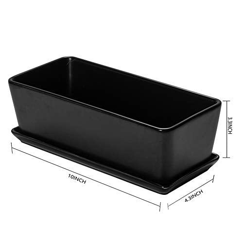 10 Inch White Ceramic Rectangular Planter with Removable Saucer V678