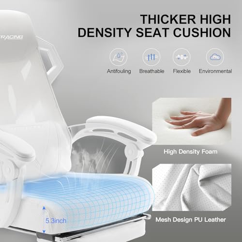 White Mesh Back Gaming Chair with Footrest V338
