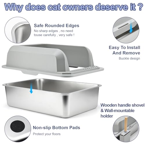 Stainless Steel Large Cat Litter Box with High Sides S278630