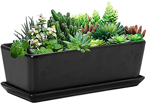 10 Inch White Ceramic Rectangular Planter with Removable Saucer V678