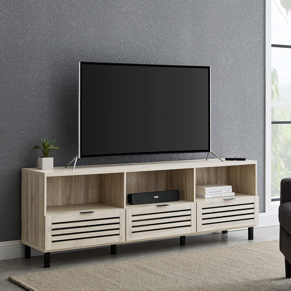 Modern Wood TV Stand with Slat Doors, 58 Inch, Dark Walnut T78447