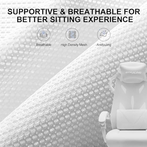 White Mesh Back Gaming Chair with Footrest V338
