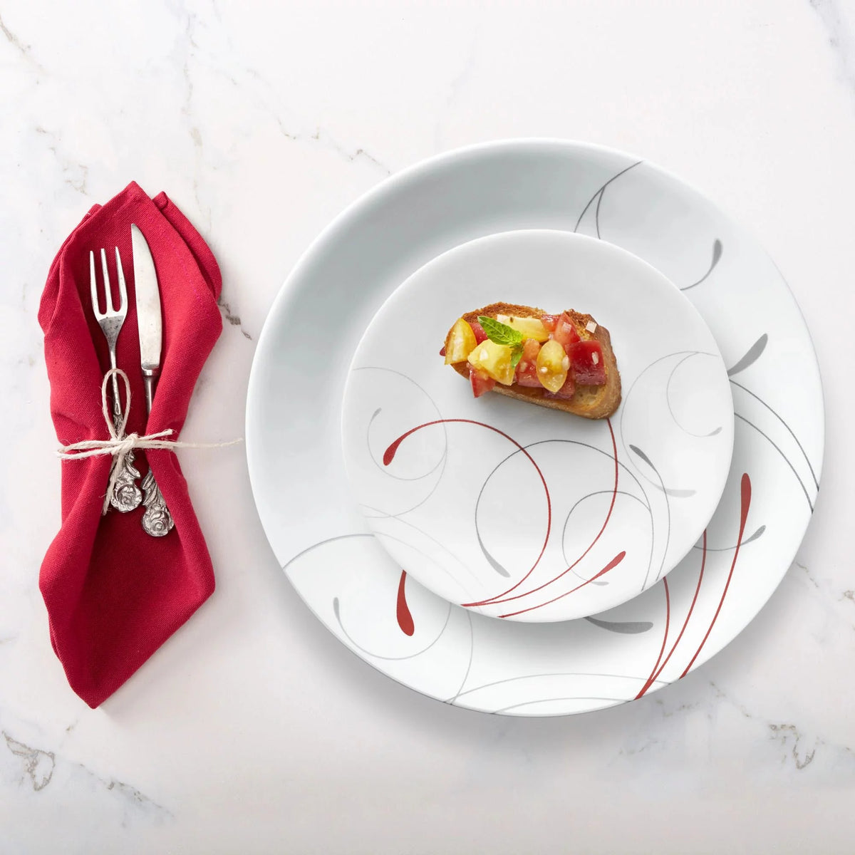 White and Red 12-Piece Dinnerware Set N8706