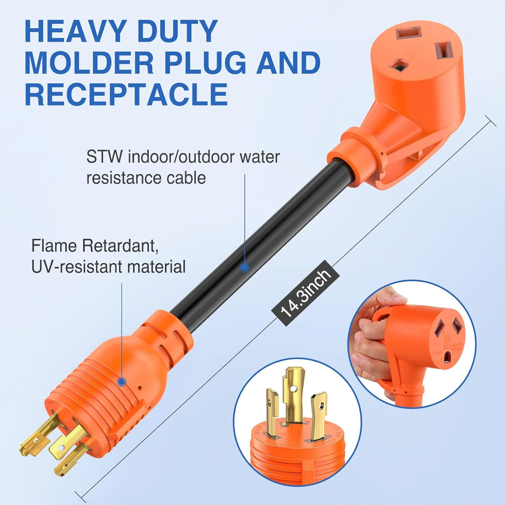 30 Amp to 30 Amp 3 Prong Pure Copper Heavy Duty Twist Lock Male Plug 10 Gauge Wire L5-30P to TT-30R B21260