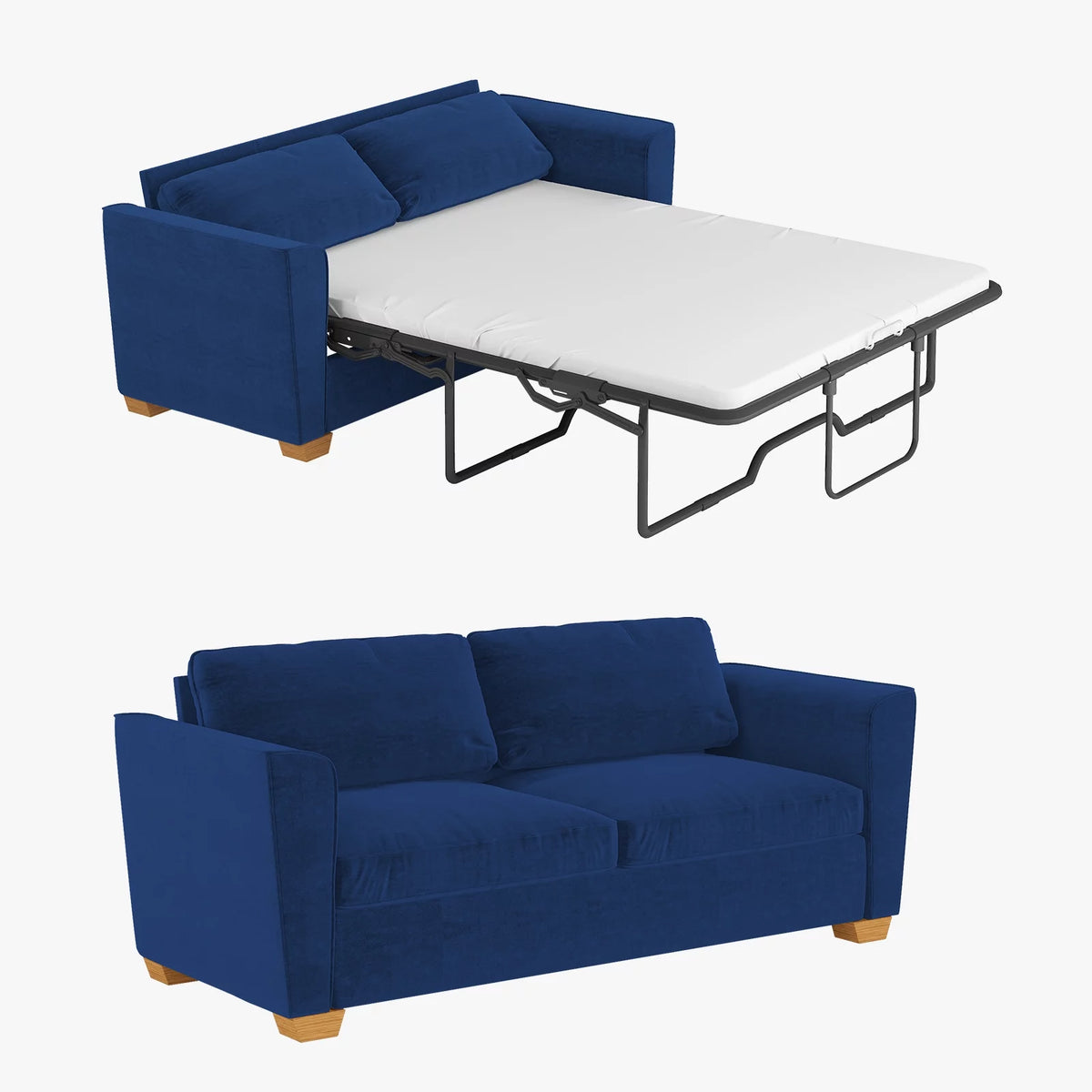 Blue Velvet Pull Out Sofa Bed with Foam Mattress O743