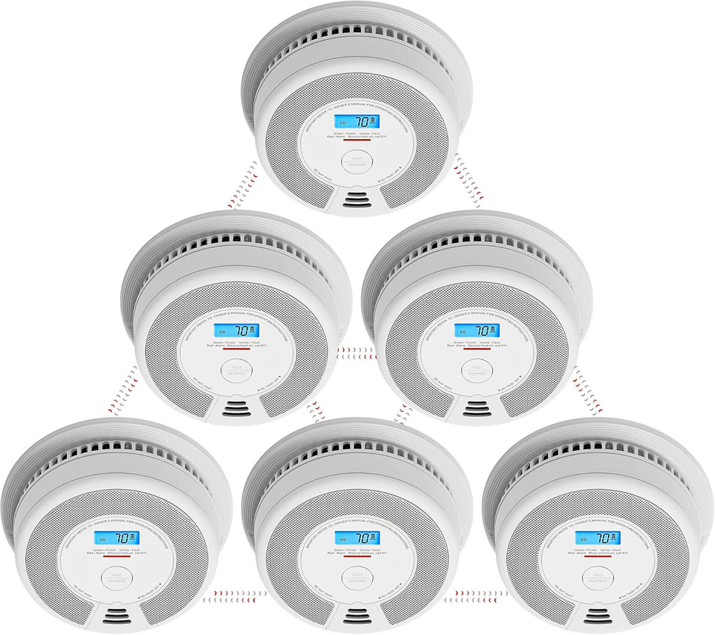 Wireless Interconnected Combination Smoke and Carbon Monoxide Detector with LCD Display, Pack of 6 P5738