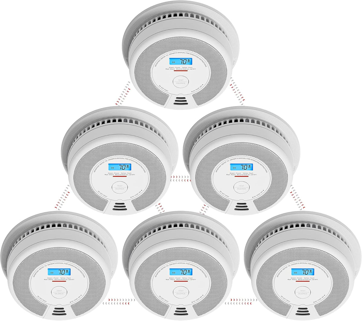 Wireless Interconnected Combination Smoke and Carbon Monoxide Detector with LCD Display, Pack of 6 P5738