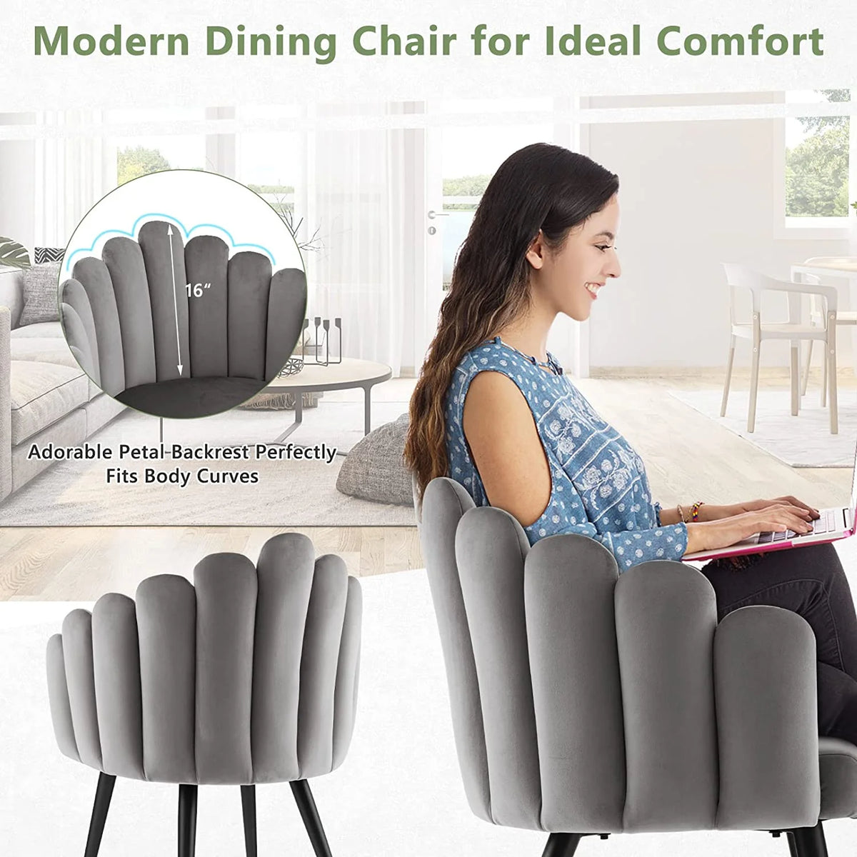Gray Velvet Accent Dining Chair E265