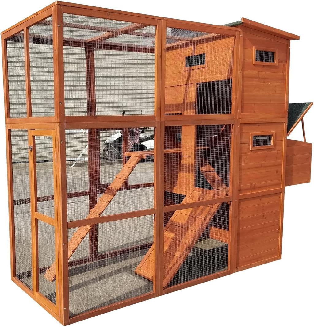 90.6" Wood Chicken Coop Hen House Nesting Box Run Cleaning Tray Z4232