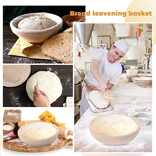 10 Pieces Banneton Bread Proofing Basket Round with Liners and Scrapers (8.5 Inch) M2513