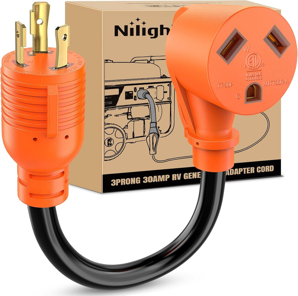 30 Amp to 30 Amp 3 Prong Pure Copper Heavy Duty Twist Lock Male Plug 10 Gauge Wire L5-30P to TT-30R B21260