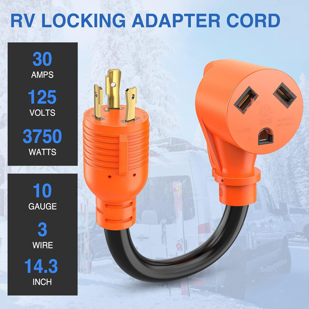 30 Amp to 30 Amp 3 Prong Pure Copper Heavy Duty Twist Lock Male Plug 10 Gauge Wire L5-30P to TT-30R B21260