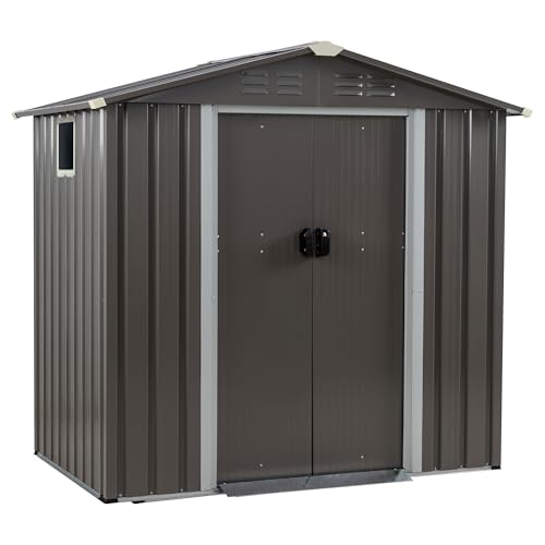 5x3 FT Waterproof Metal Garden Shed with Window and Lockable Double Door Dark Gray D709343