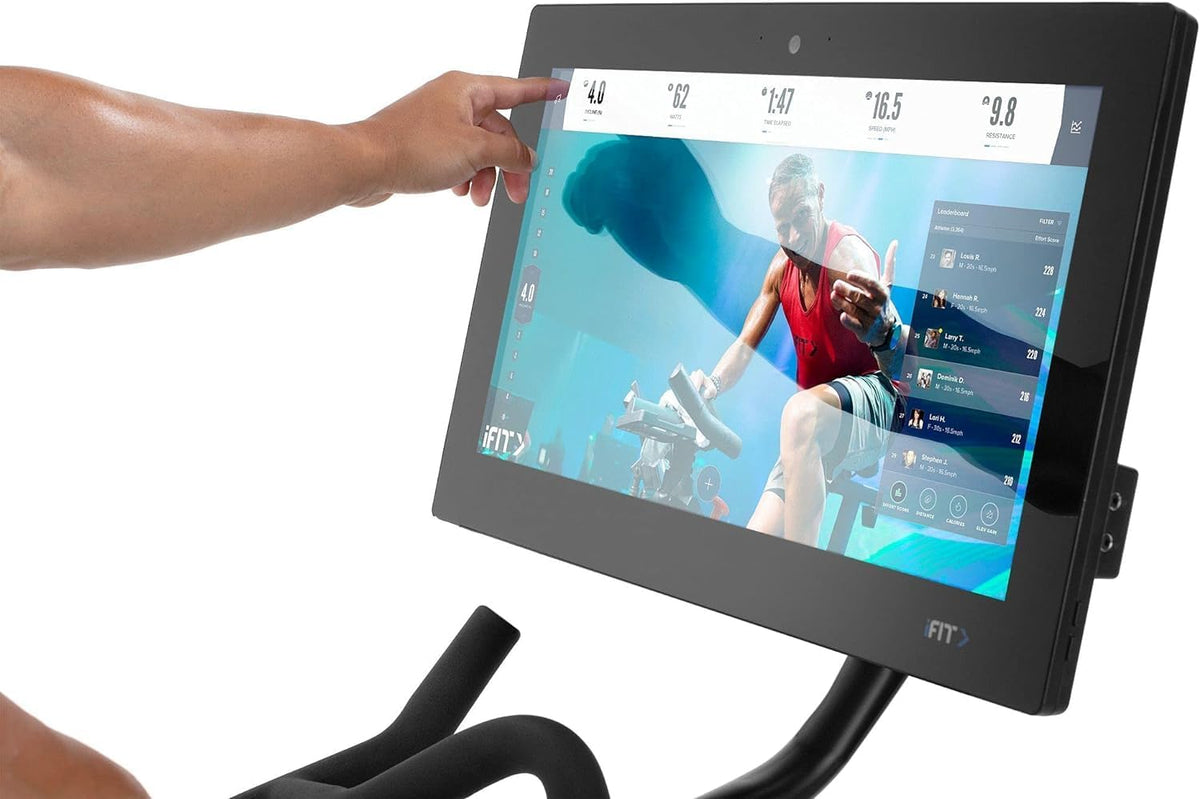 22” HD Touchscreen Exercise Bike with 24 resistance levels, Two 3 lb dumbbells, Black U329128