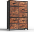 12 Drawers Fabric Dresser with Wood Top, Rustic Brown F165655