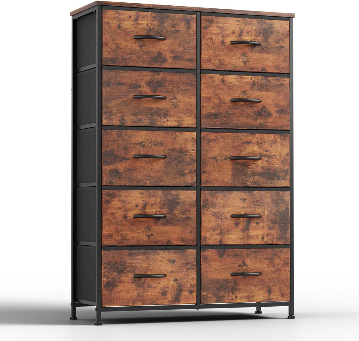 12 Drawers Fabric Dresser with Wood Top, Rustic Brown F165655