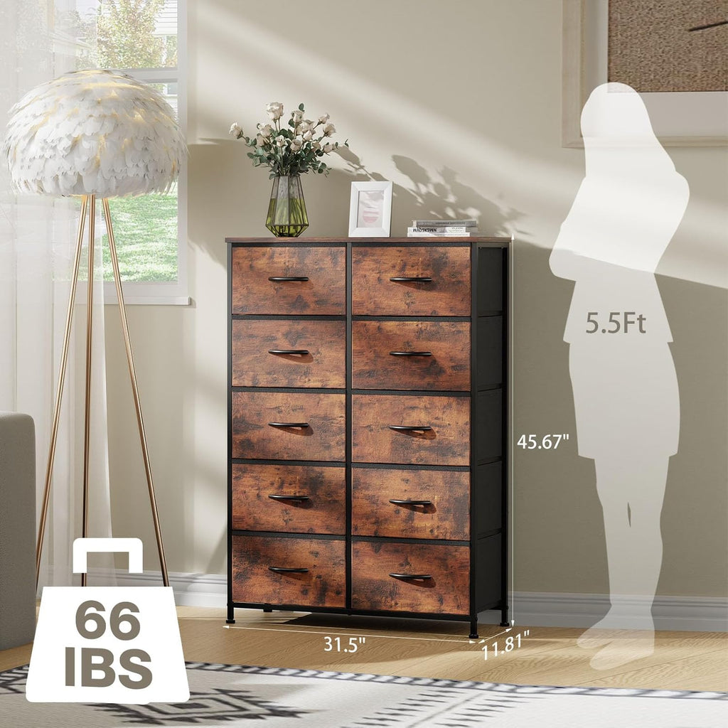 12 Drawers Fabric Dresser with Wood Top, Rustic Brown F165655