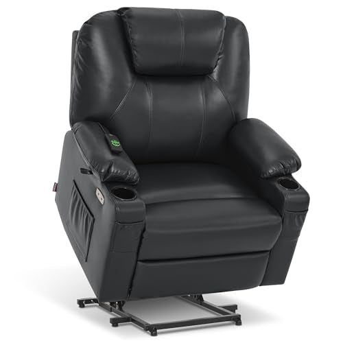 Power Lift Recliner Chair with Heat and Massage, Faux Leather (Black, Medium) Y8668