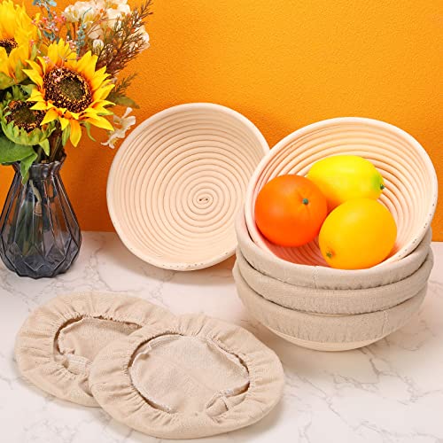 10 Pieces Banneton Bread Proofing Basket Round with Liners and Scrapers (8.5 Inch) M2513