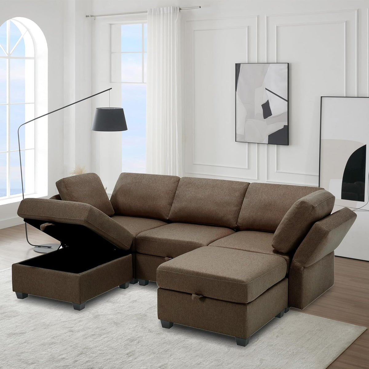 Brown Reversible Modular Sectional Sofa with Chaise and Storage G74445