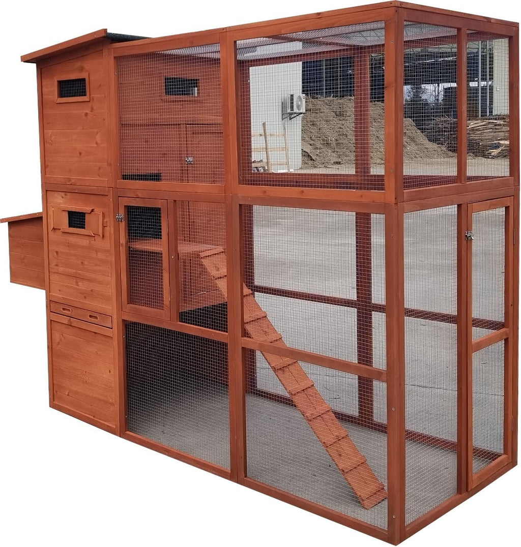 90.6" Wood Chicken Coop Hen House Nesting Box Run Cleaning Tray Z4232