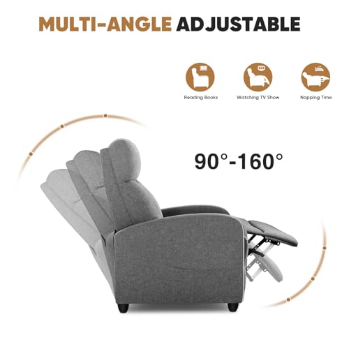 Grey Linen Recliner Chair with Padded Seat Backrest and Footrest F60797