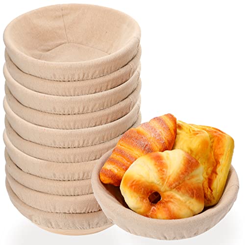10 Pieces Banneton Bread Proofing Basket Round with Liners and Scrapers (8.5 Inch) M2513