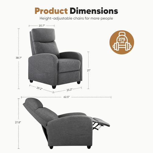 Grey Linen Recliner Chair with Padded Seat Backrest and Footrest F60797