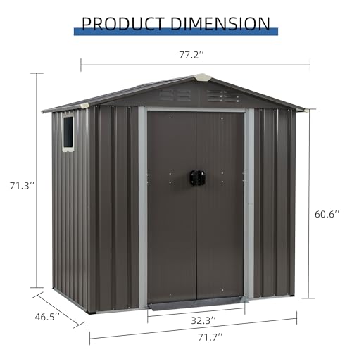 5x3 FT Waterproof Metal Garden Shed with Window and Lockable Double Door Dark Gray D709343