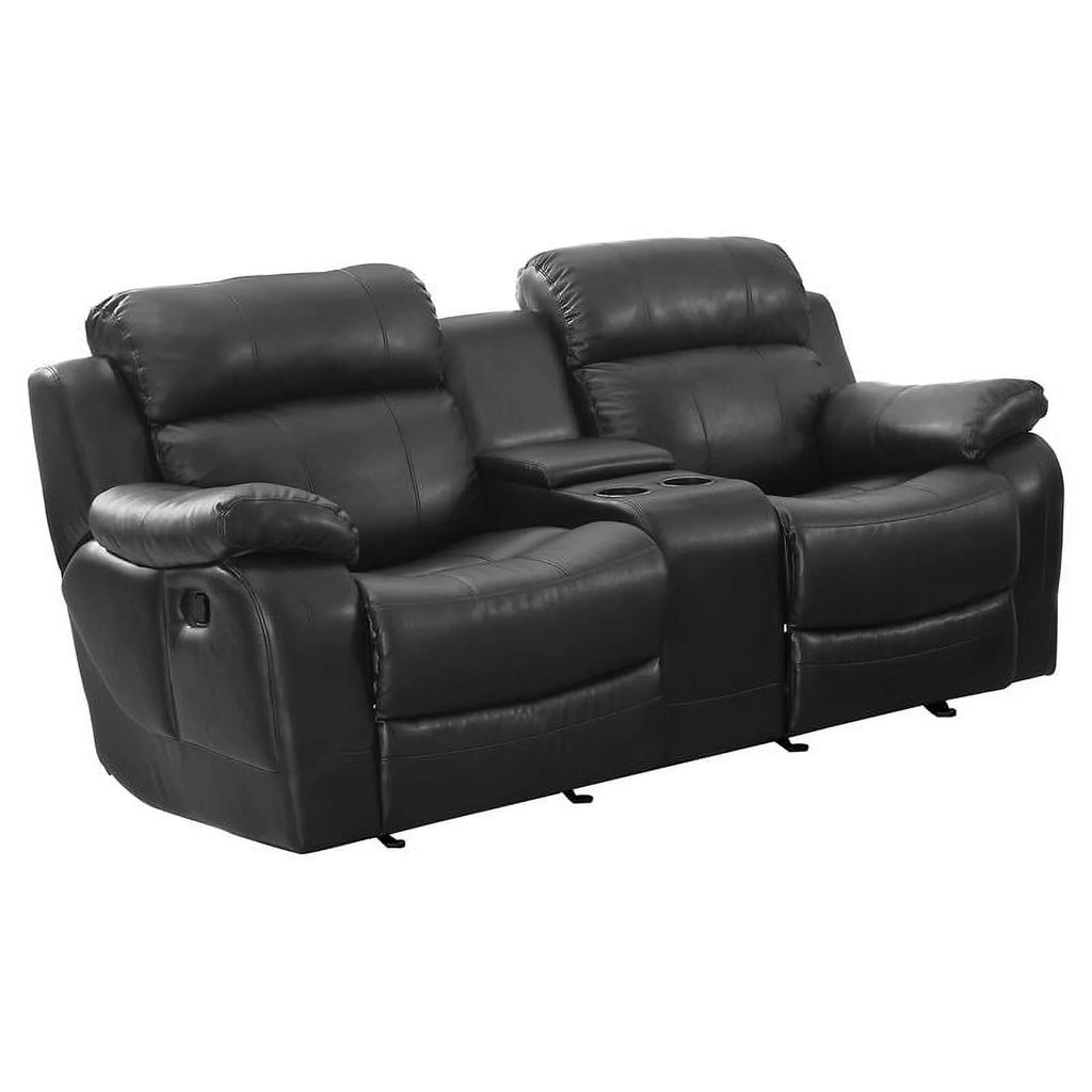 Black Faux Leather Double Glider Reclining Loveseat Q165