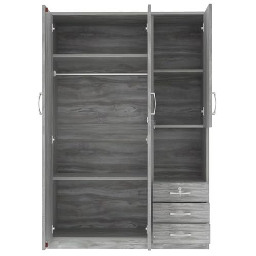 Grey Wooden Armoire Wardrobe with 6-Tier Shelves and 3 Drawers W85882