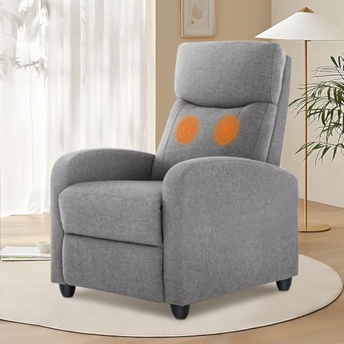 Grey Linen Recliner Chair with Padded Seat Backrest and Footrest F60797