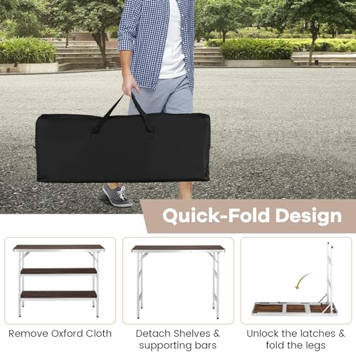 Brown Portable Bar Table with Carrying Bag Y768286