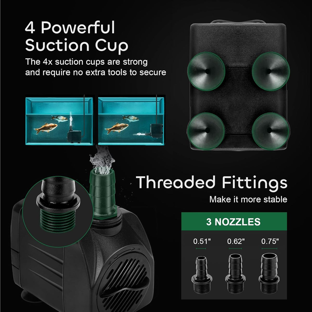 550GPH Submersible Pump with 3 Nozzles Black H9598
