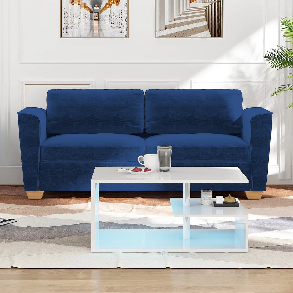 Blue Velvet Pull Out Sofa Bed with Foam Mattress O743