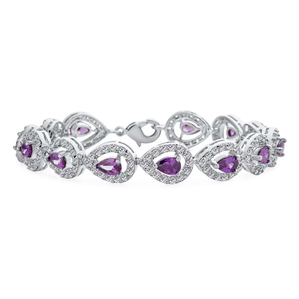 Purple Oval Cut Tennis Bracelet Silver 7" J823858