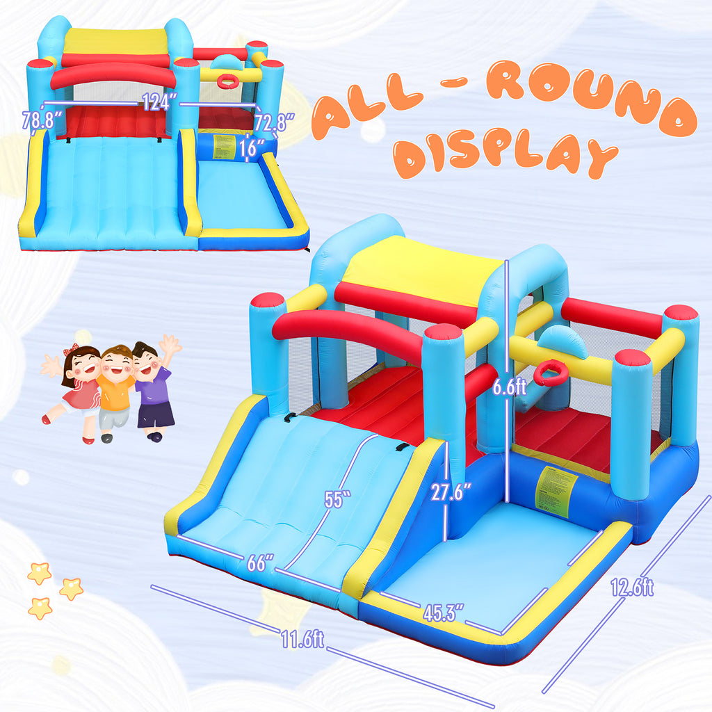 Inflatable Water Slide Bounce House with Splash Pool & Basketball Rim D959