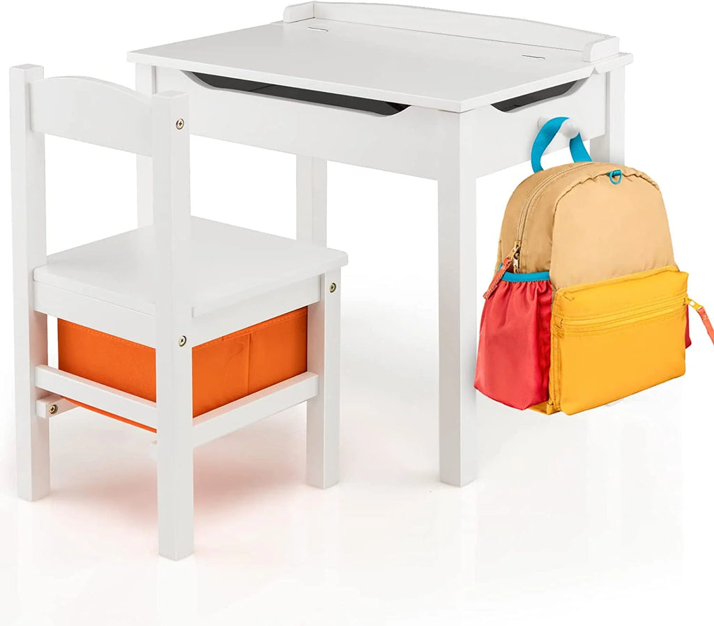 White Kids Table and Chair Set with Storage J433625
